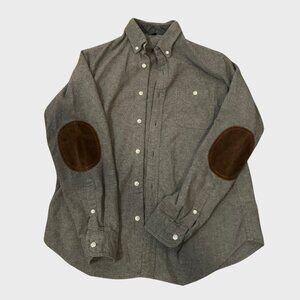 Grey J.Crew Button Down with Suede Elbow Patches - Size Men's Medium